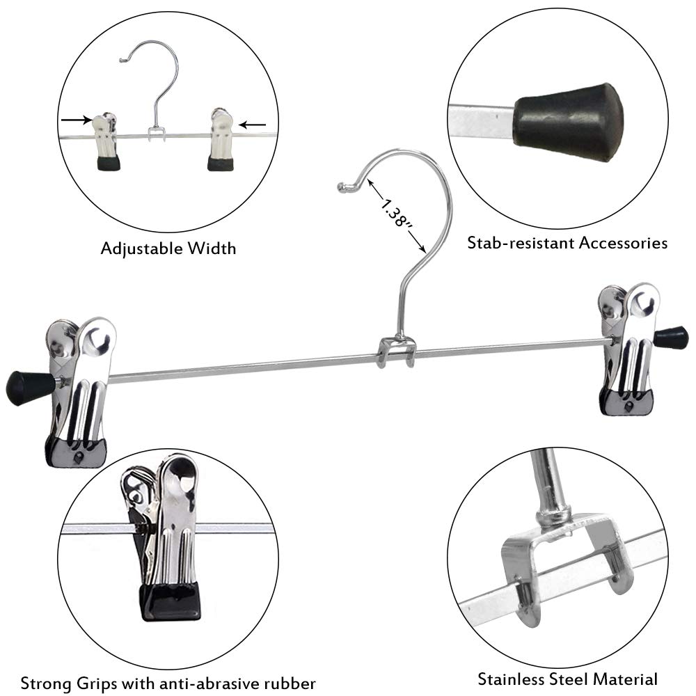 NORTHERN BROTHERS - Perchas para Pantalones con Clips, Paquete de 20 Unidades, Colgador de Metal Ajustable, Perchas para Falda con Clips, Perchas para Ahorrar Espacio para Jeans