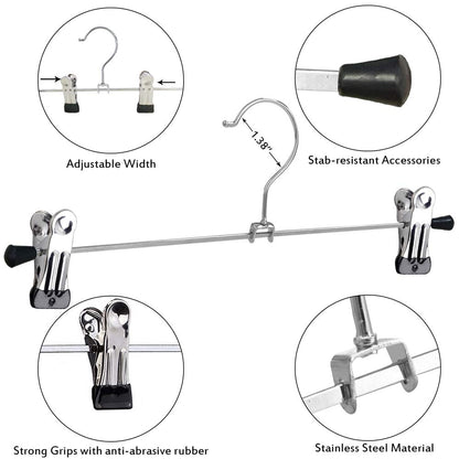 NORTHERN BROTHERS - Perchas para Pantalones con Clips, Paquete de 20 Unidades, Colgador de Metal Ajustable, Perchas para Falda con Clips, Perchas para Ahorrar Espacio para Jeans