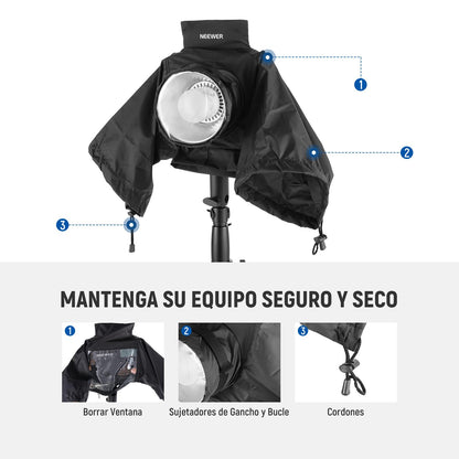 NEEWER Cubierta de Lluvia para Flash Strobe Exterior Q4, Impermeable Lente Cámara Nylon con Ventana Visual, Mangas, Cierres Táctiles, Cordones, Solo Compatible con NEEWER Q4 Luz Estroboscópica, CQP1