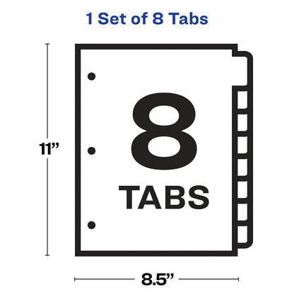 Avery Separadores protectores de hojas de 8 pestañas, etiquetas transparentes imprimibles fáciles de despegar, fabricante de índices, pestañas blancas, 1 juego (75501)