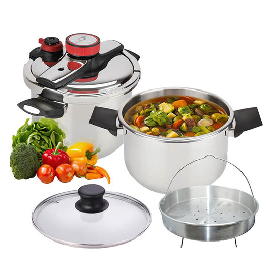 BOGNER - Set de Ollas de Presión de Acero Inoxidable, 4 y 6 Litros, Incluye Tapa de Cristal Intercambiable y Vaporera