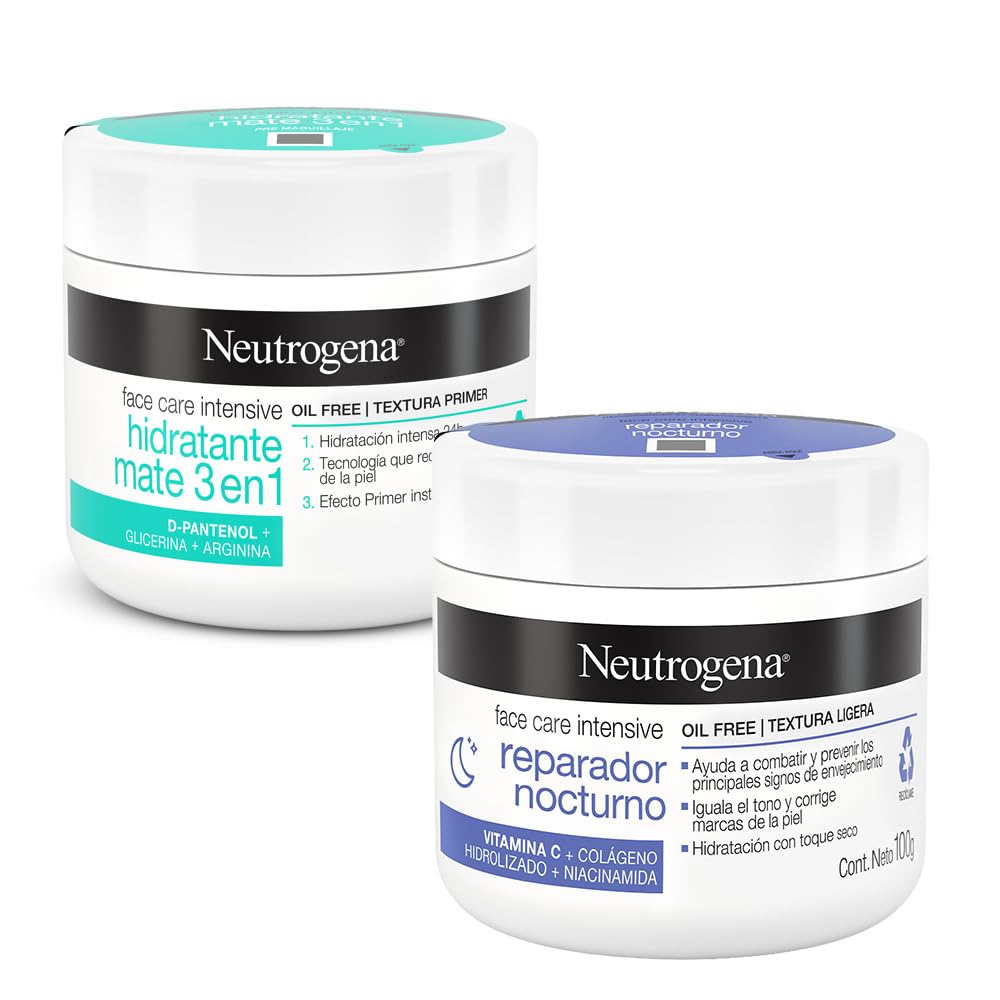 Neutrogena Crema Hidratante Facial Reparador Nocturno con Colágeno, 100 g - Crema + Crema Hidratante Mate