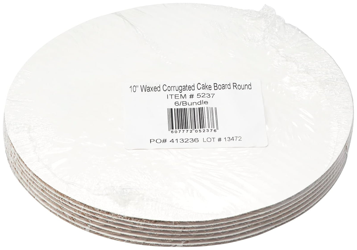 DecoPac Tabla Redonda Encerada para Tartas 25,4 cm | Blanco, paquete de 6, 0,3 cm de grosor, resistente a la grasa, cartón corrugado