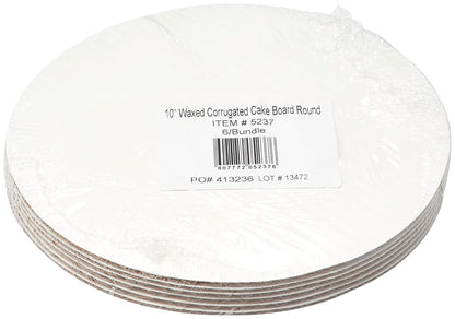 DecoPac Tabla Redonda Encerada para Tartas 25,4 cm | Blanco, paquete de 6, 0,3 cm de grosor, resistente a la grasa, cartón corrugado