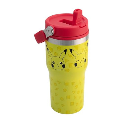 Funkids - Termo doble pared, con asa superior Pokemon 650ML. | Diseño Pikachu, amarillo vibrante, asa roja ergonómica