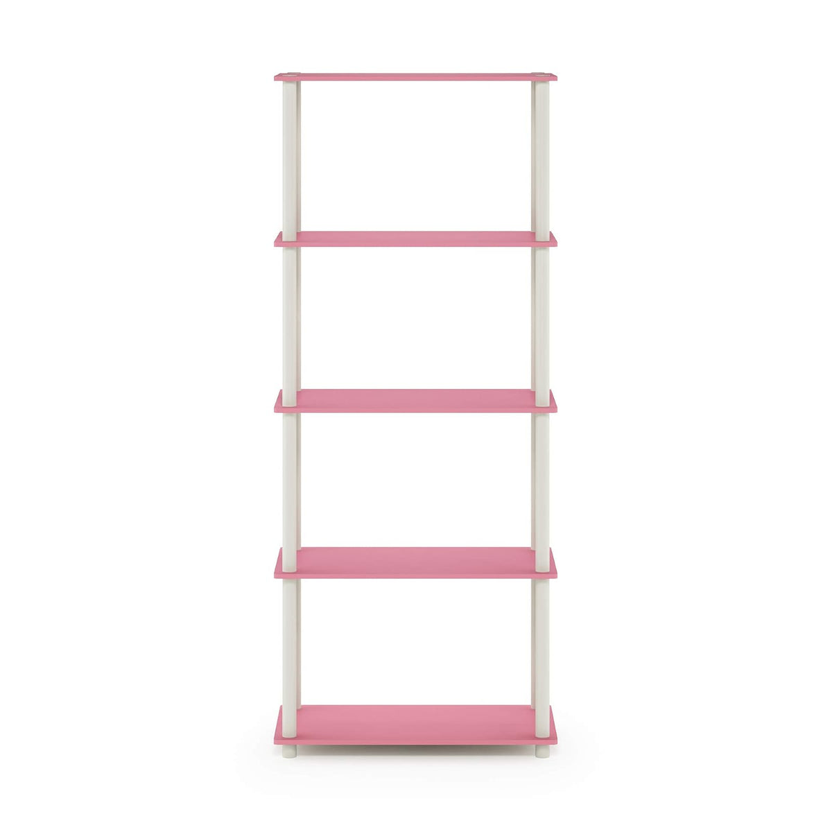 Furinno Turn-N-Tube Estante Multiusos de Almacenamiento de 5 Niveles, Tubo Redondo, Rosa con Blanco