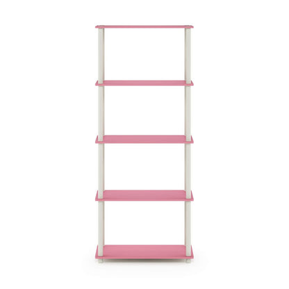 Furinno Turn-N-Tube Estante Multiusos de Almacenamiento de 5 Niveles, Tubo Redondo, Rosa con Blanco