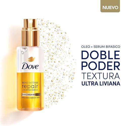 DOVE Óleo + Sérum Bifásico para Cabello Bond Intense Repair. Con Textura Liviana y 7% Péptido Complex. Reduce 91% Puntas Abiertas y Controla el Frizz por 72 hrs, 110 mL