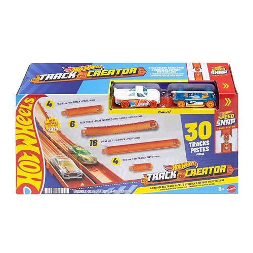 Hot Wheels Pista de Juguete 3+ | Incluye 760 cm de pista para montar, configuraciones variadas, 2 automóviles metal 1:64, JDW42