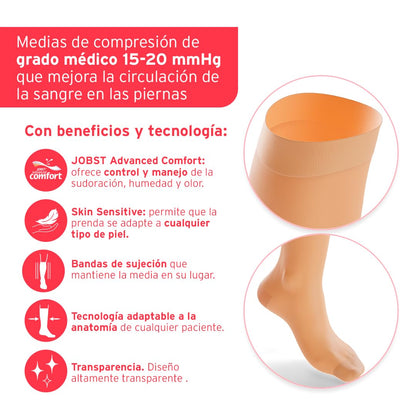 JOBST Ultrasheer Medias de compresión, Baja 15-20mmHg, Rodilla, Talla M | Punta cerrada, Color Sunbronze, Compresión de Grado Médico