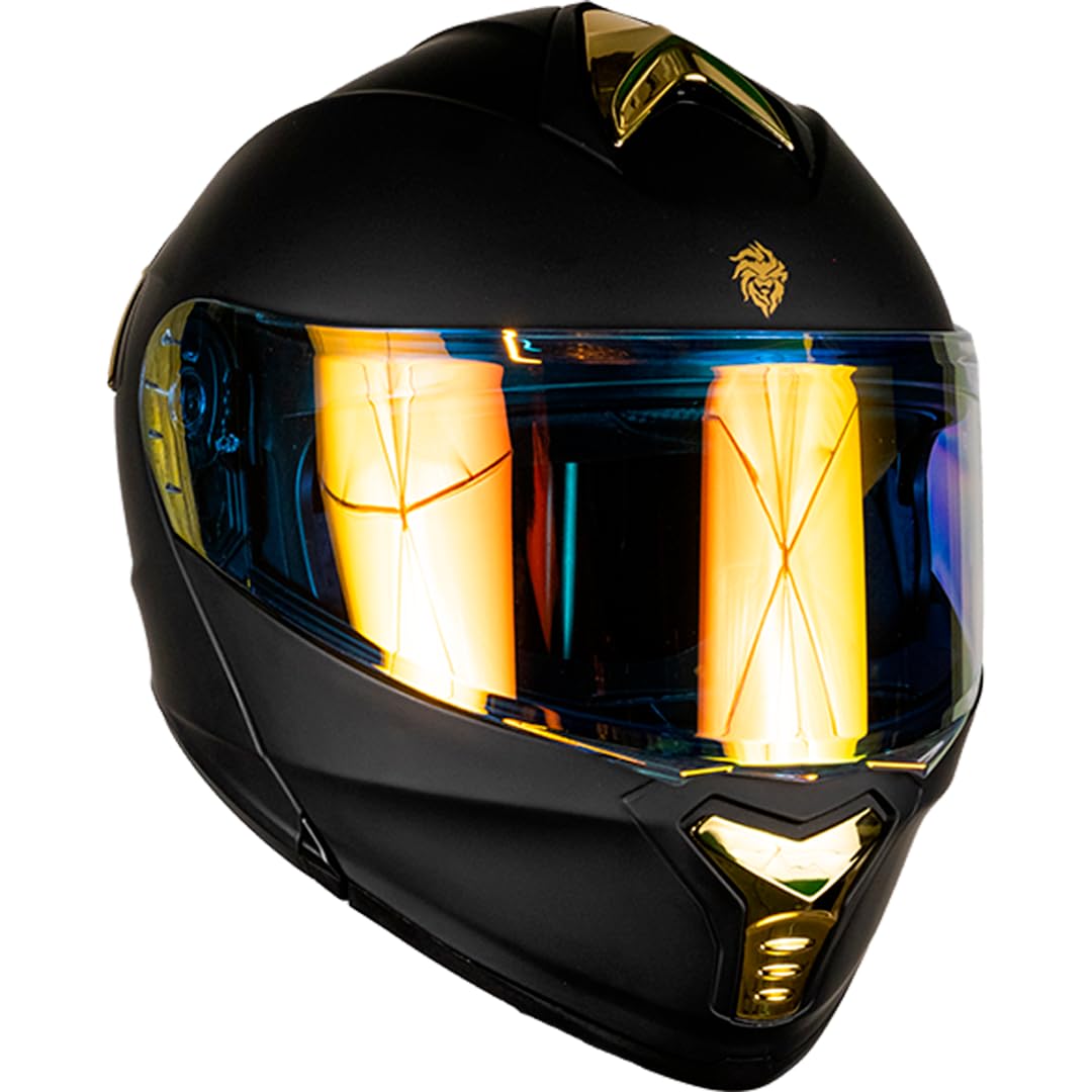 KOV Casco Thunder ABATIBLE Negro Dorado para Moto Mica Dorada Certificado Dot