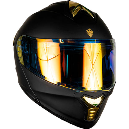 KOV Casco Thunder ABATIBLE Negro Dorado para Moto Mica Dorada Certificado Dot