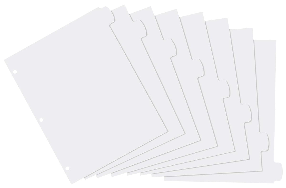 AVERY 16371 - Separadores de plástico resistente con 8 pestañas para carpetas de 3 anillas, color blanco, 1 juego