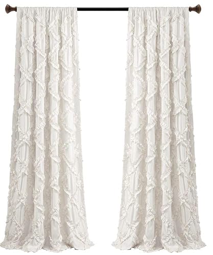 Lush Decor - Juego de Cortinas con Volantes de Diamantes con Textura para Ventana de Estar, Comedor, recámara (par), 95 x 54 Pulgadas, Color Blanco