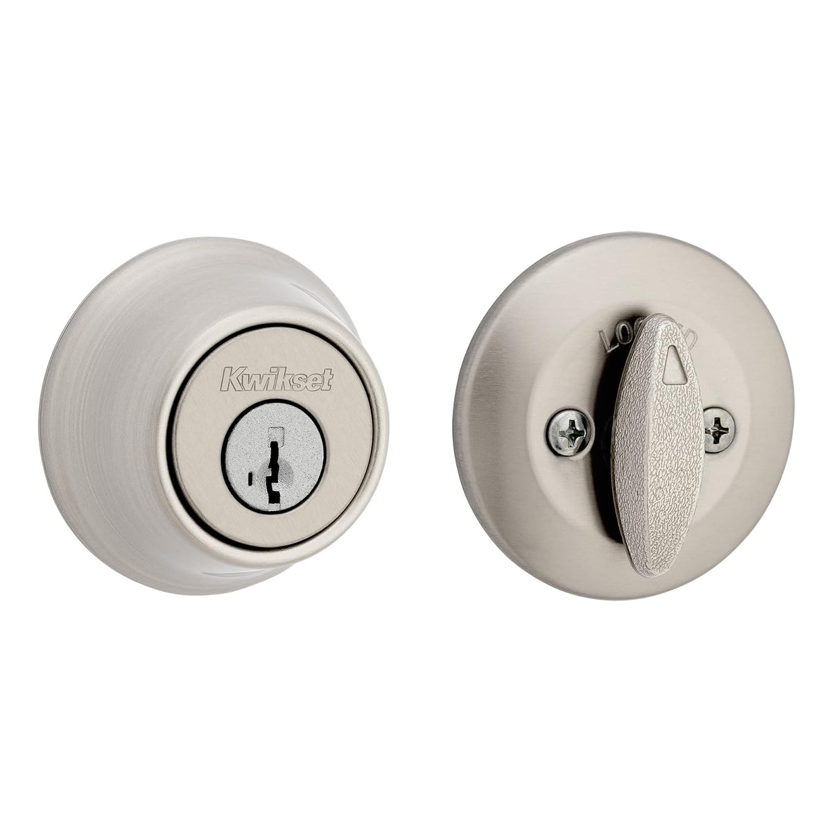 Kwikset 660 - Cerradura de cerrojo para puerta de entrada frontal redonda de níquel satinado, tornillo muerto de un solo cilindro, con protección Microban