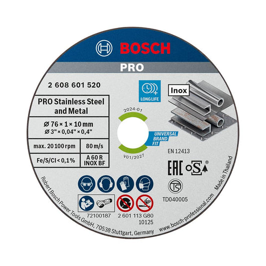 Bosch Discos de Corte Expert Centro Recto para Inox, Negro, 76 x 1 x 10 mm, 5 unidades
