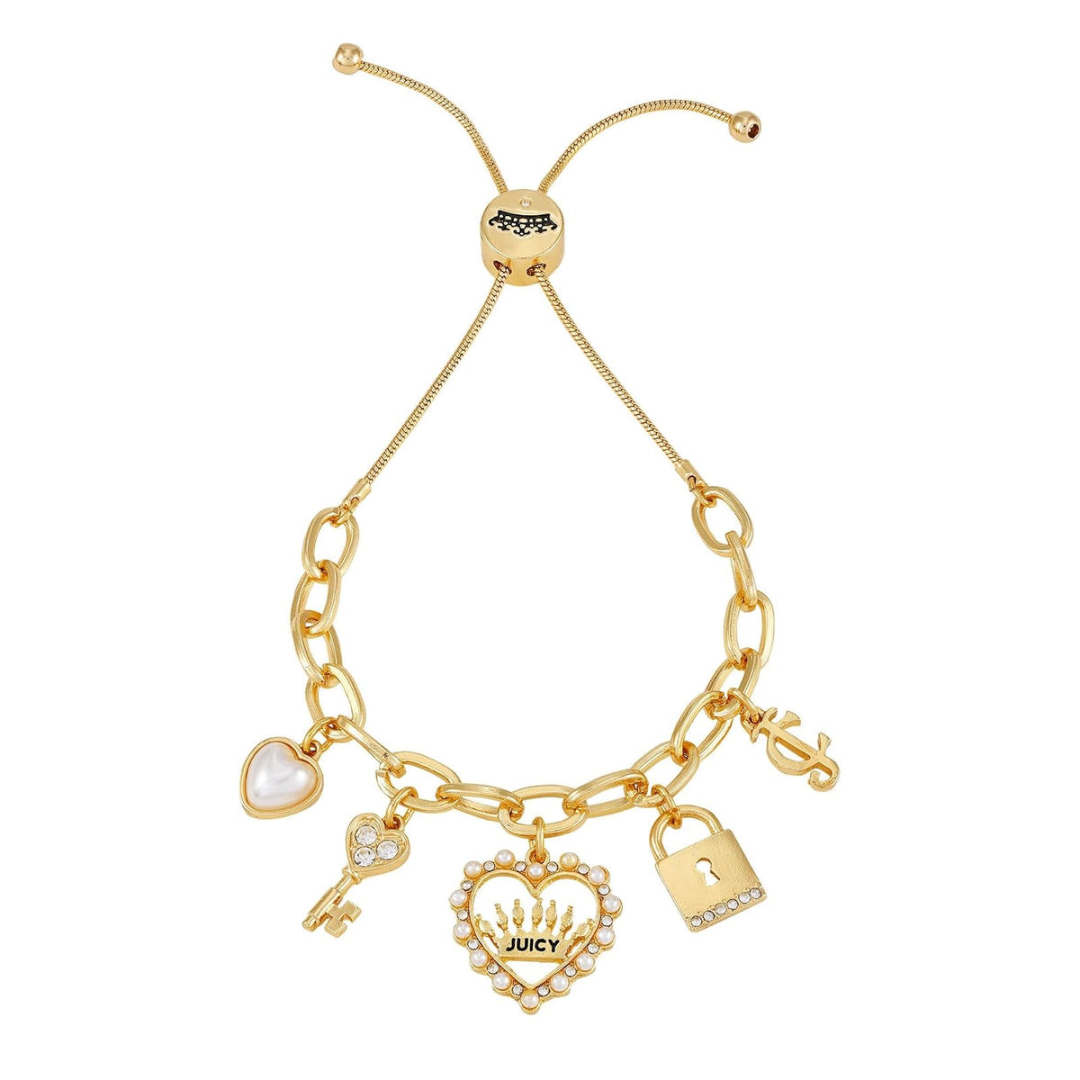 Juicy Couture - Pulsera ajustable con dije de tono dorado, Ajustable, Metal, Piedra de vidrio
