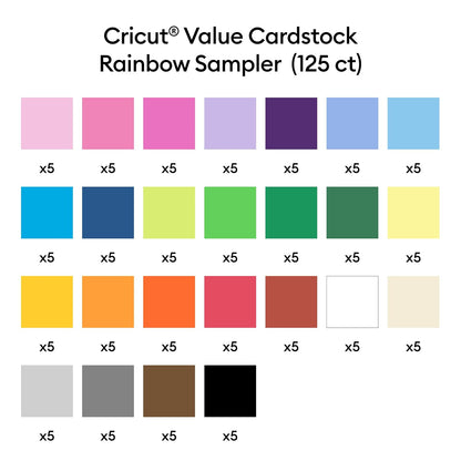 Value Cardstock, Rainbow Sampler 8.5"X11" (125) | Compatible con máquinas Joy Xtra, Explore, y Maker, tamaño carta