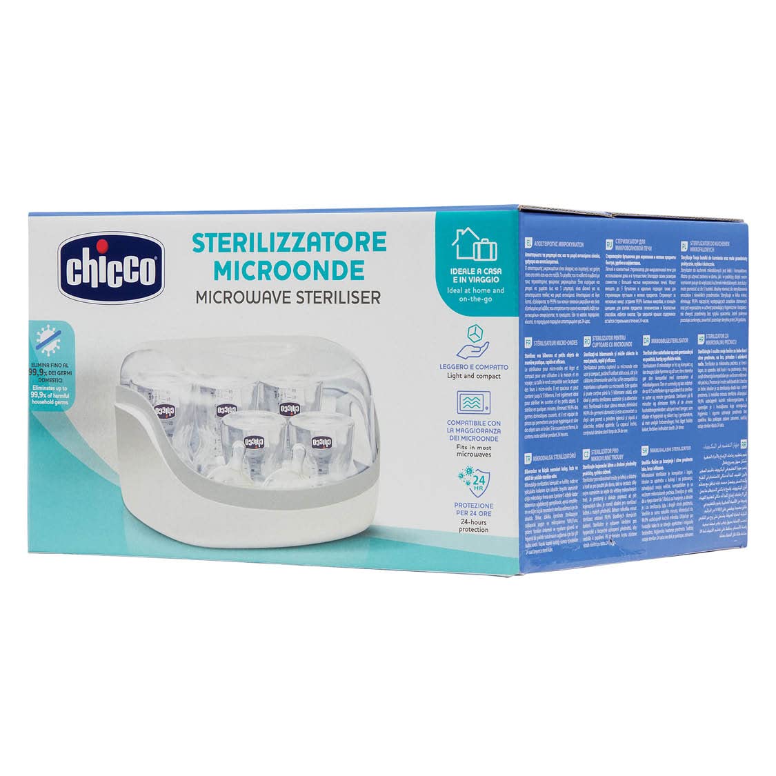 Chicco - Esterilizador para microondas de vapor, rápido y fácil de usar, hasta 6 Biberones, chupones, tetinas y otros accesorios, color Gris