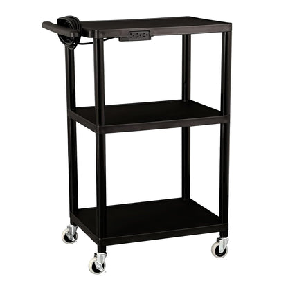 Norwood Commercial Furniture NOR-OUG1042-SO Adjustable-Height Mobile Black Plastic Utility AV Cart with Power Strip