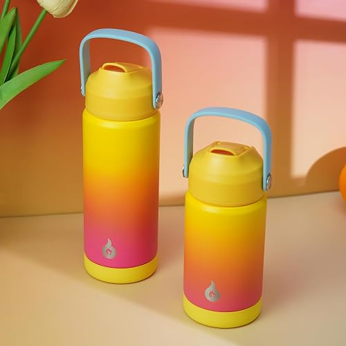 BJPKPK - Botella de agua aislada con tapa de popote, botellas de agua termo de 18 onzas con boquilla suave, mango flexible y bota antideslizante, sin BPA, termo de metal de acero inoxidable a prueba