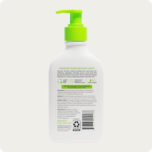 AmLactin - Loción corporal hidratante diaria, hidrata al instante, alivia la rugosidad, potente terapia alfa-hidroxi exfolia suavemente, suaviza la piel áspera y seca, libre de parabeno, 7.9 oz., paquete de 1