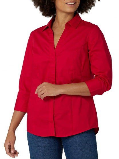 Riders by Lee Indigo Camisa Tejida de Manga ¾ de fácil Cuidado Camisa Abotonada para Mujer