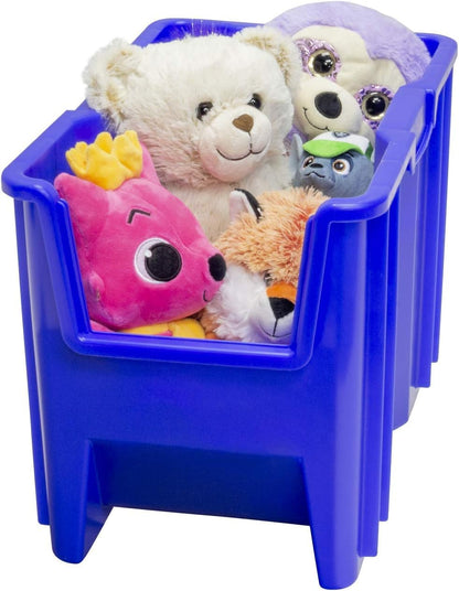 Akro-Mils 13014 Stak-N-Store Stacking Hopper Front Plastic Storage Bin, Blue, Case of 4