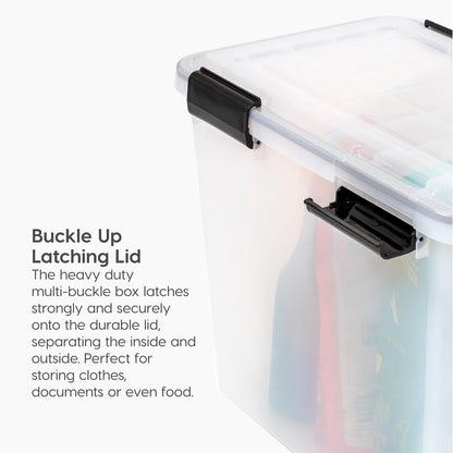 IRIS USA Caja WeatherPro para Archivos Carta/Oficio, 32 Qt, 4 Pzas | Protege documentos importantes con resistencia al agua, broches seguros y diseño apilable para hogar u oficina