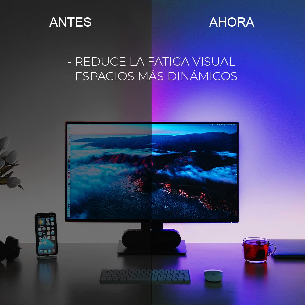Tecnolite Tira LED RGB Bluetooth 2 Metros 4W - Luz de Colores + Blanca, Configuración mediante App móvil, Interiores, 1 Pieza