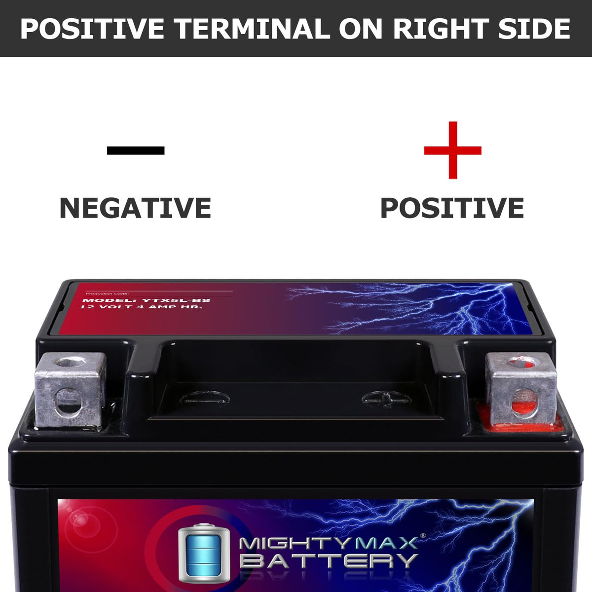 Mighty MAX Battery YTX5L-BS - Batería de Repuesto para Motocicleta (12 V, 4 Ah, 55 CCA)