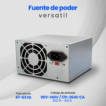 Vorago Fuente de Poder 500W ATX PSU-101 20+4 Pines x 1, CPU 4 Pines x 1, SATA x 2 Periféricos 4 Pines x 2, Floppy 4 Pines x 1