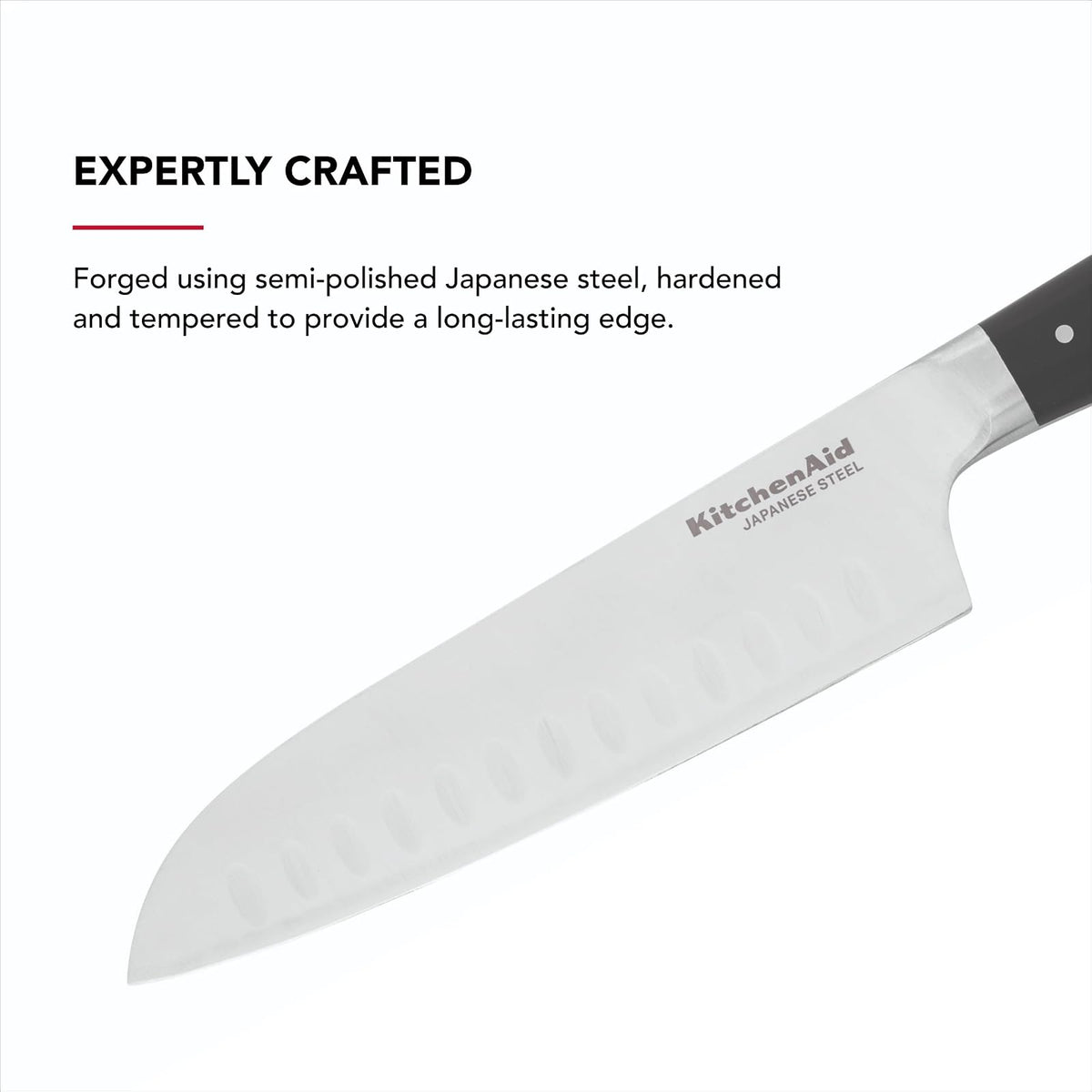 KitchenAid Gourmet - Cuchillo Santoku forjado de triple remache con cubierta de hoja de ajuste personalizado, cuchillo de cocina afilado, hoja de acero inoxidable japonés de alto carbono, color negro