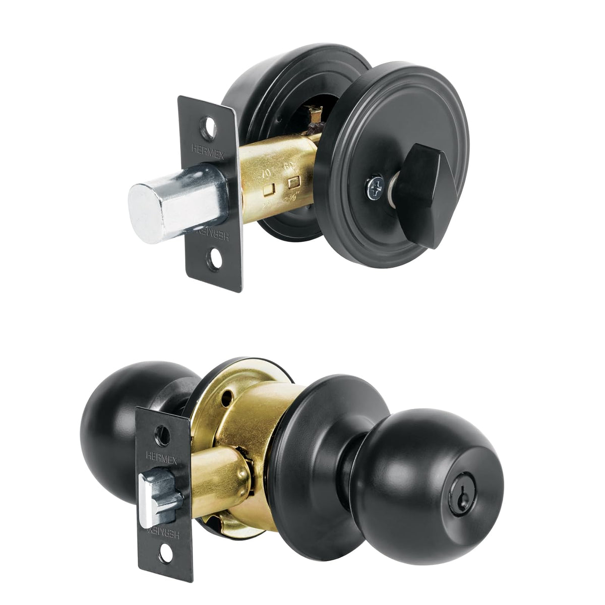 Hermex Combo de Cerraduras para Puerta CMB-62P - Negro mate - Llave-mariposa