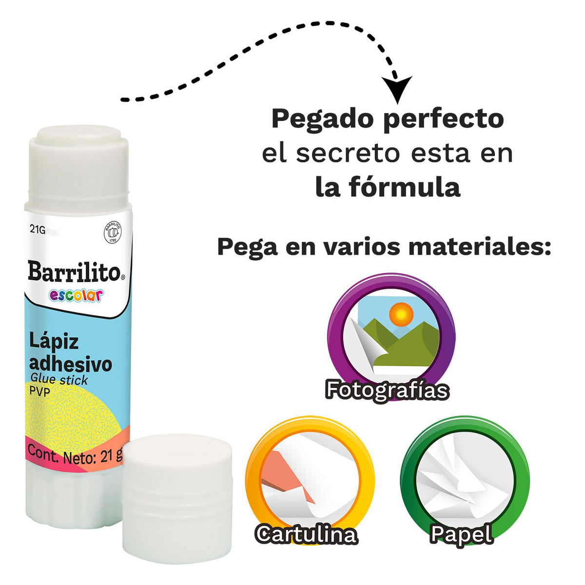 Barrilito Lápiz Adhesivo de 21 Gramos, Caja con 24 Piezas