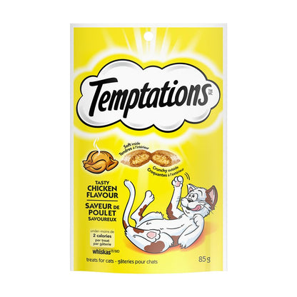 Temptations premios para Gato Sabor Pollo Sabroso, 12 Pack de 85gr c/u – Crujientes por Fuera y Cremosos por Dentro