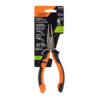 Truper Expert T203-6X, Pinzas de punta y corte Comfort Grip, 6"