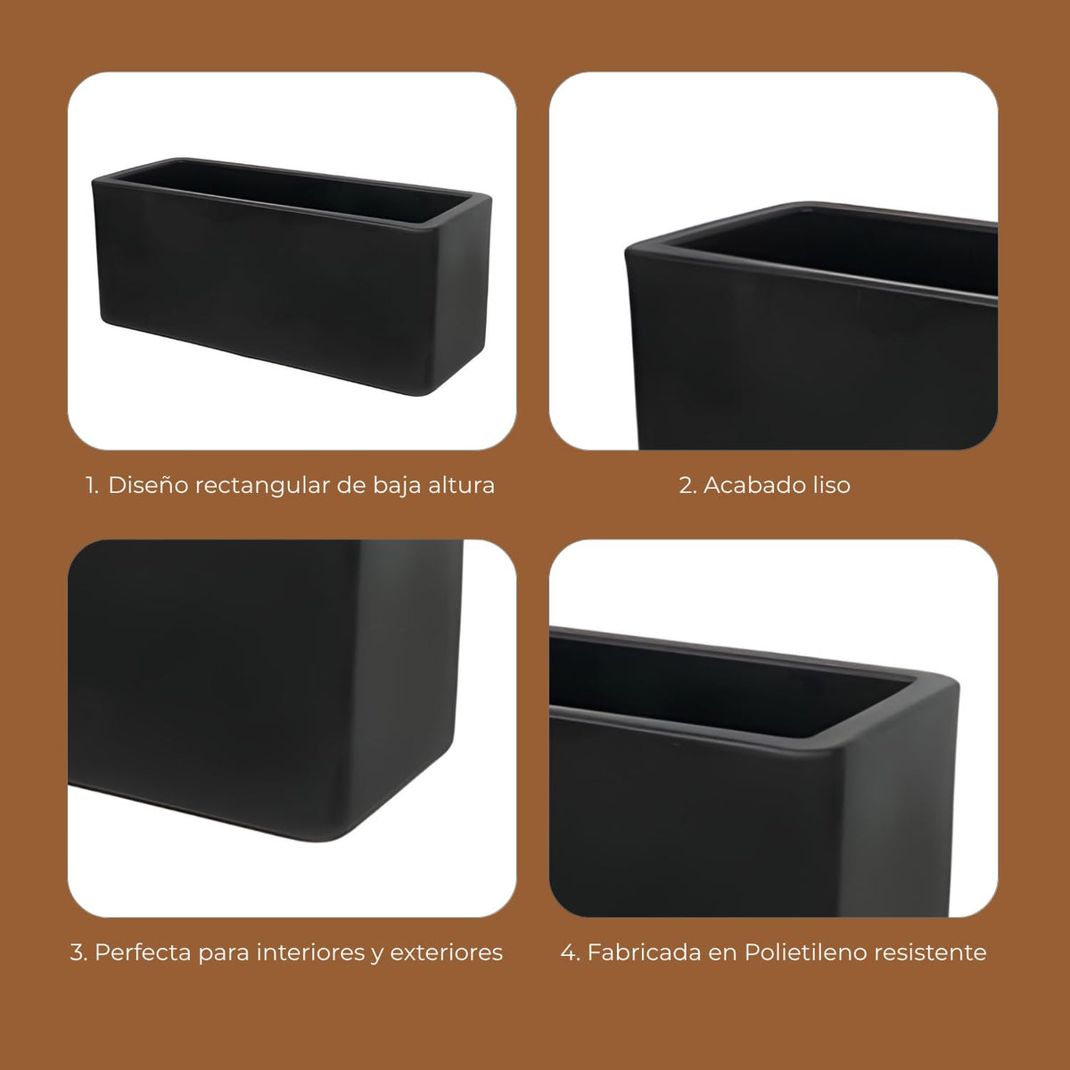 newgarden Maceta de Polietileno Rectangular Acabado Liso Uso Interior y Exterior Modelo Jacaranda 80 Negro