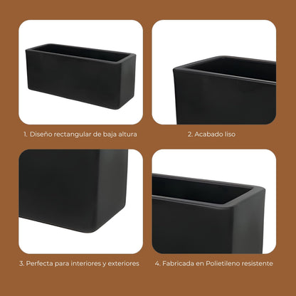 newgarden Maceta de Polietileno Rectangular Acabado Liso Uso Interior y Exterior Modelo Jacaranda 80 Negro