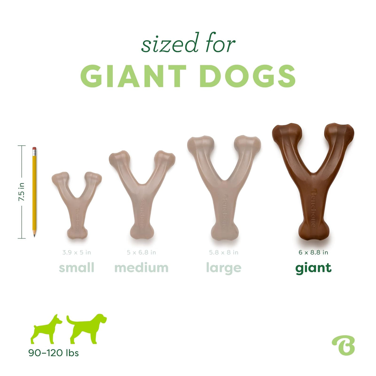 Benebone Wishbone Juguete masticable Duradero para Perros para masticadores agresivos, maní Real, Fabricado en Estados Unidos, Gigante