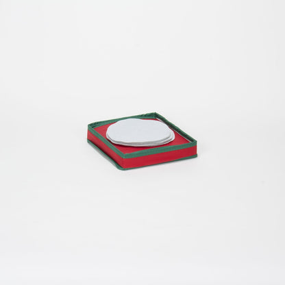 Household Essentials Holiday Dinnerware Storage Chest for Saucers, Red with Green Trim