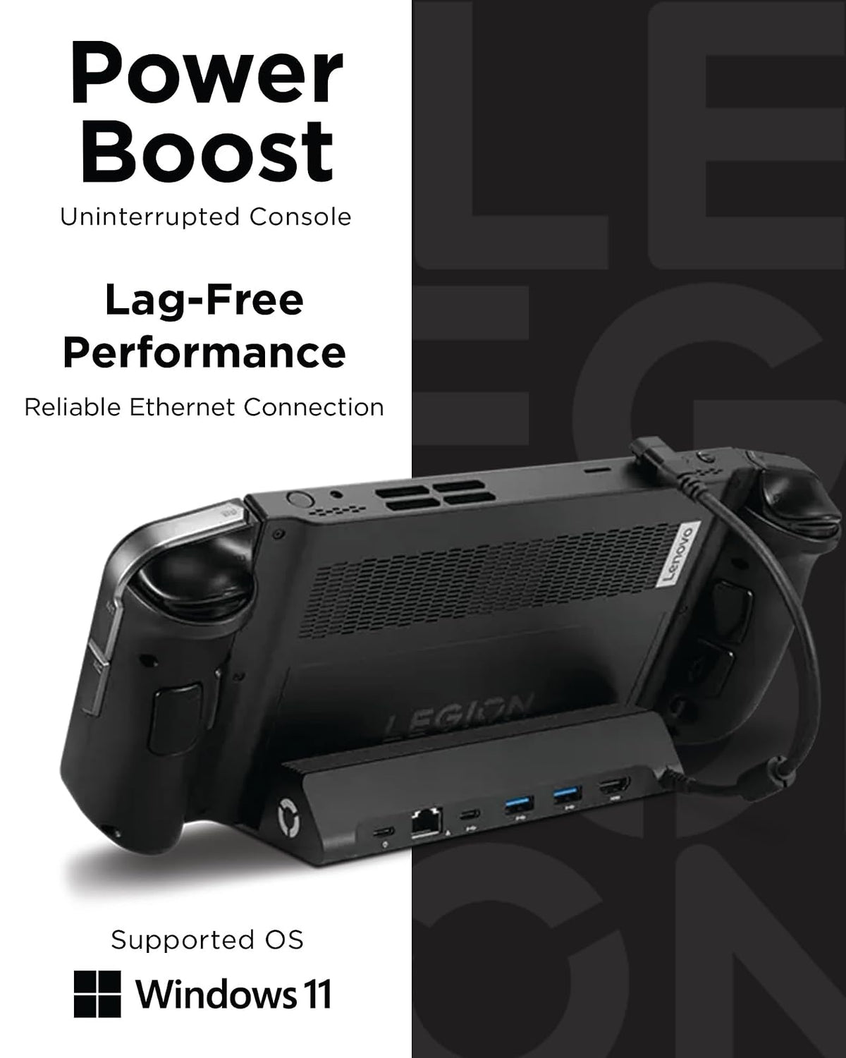 Legion Go USB-C Hub Dock para Legion Go - Base 6 en 1, expansión de Puerto, Carga, Video, Soporte Ethernet