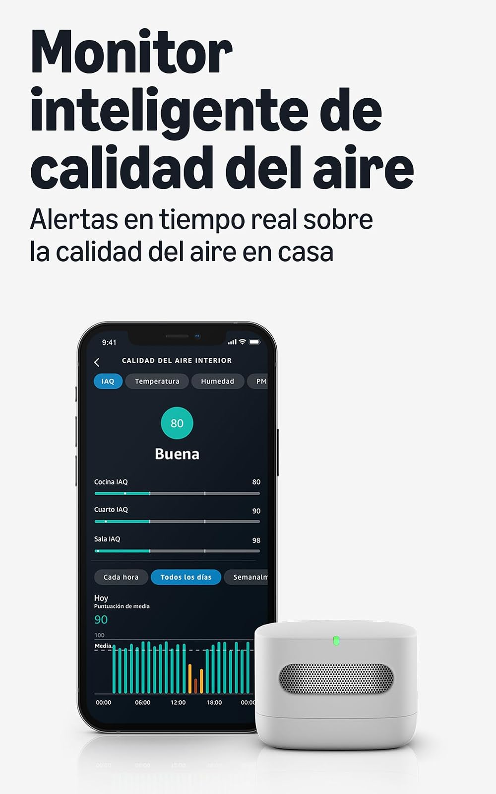 Monitor de Calidad de Aire, Conoce tu aire, compatible con Alexa
