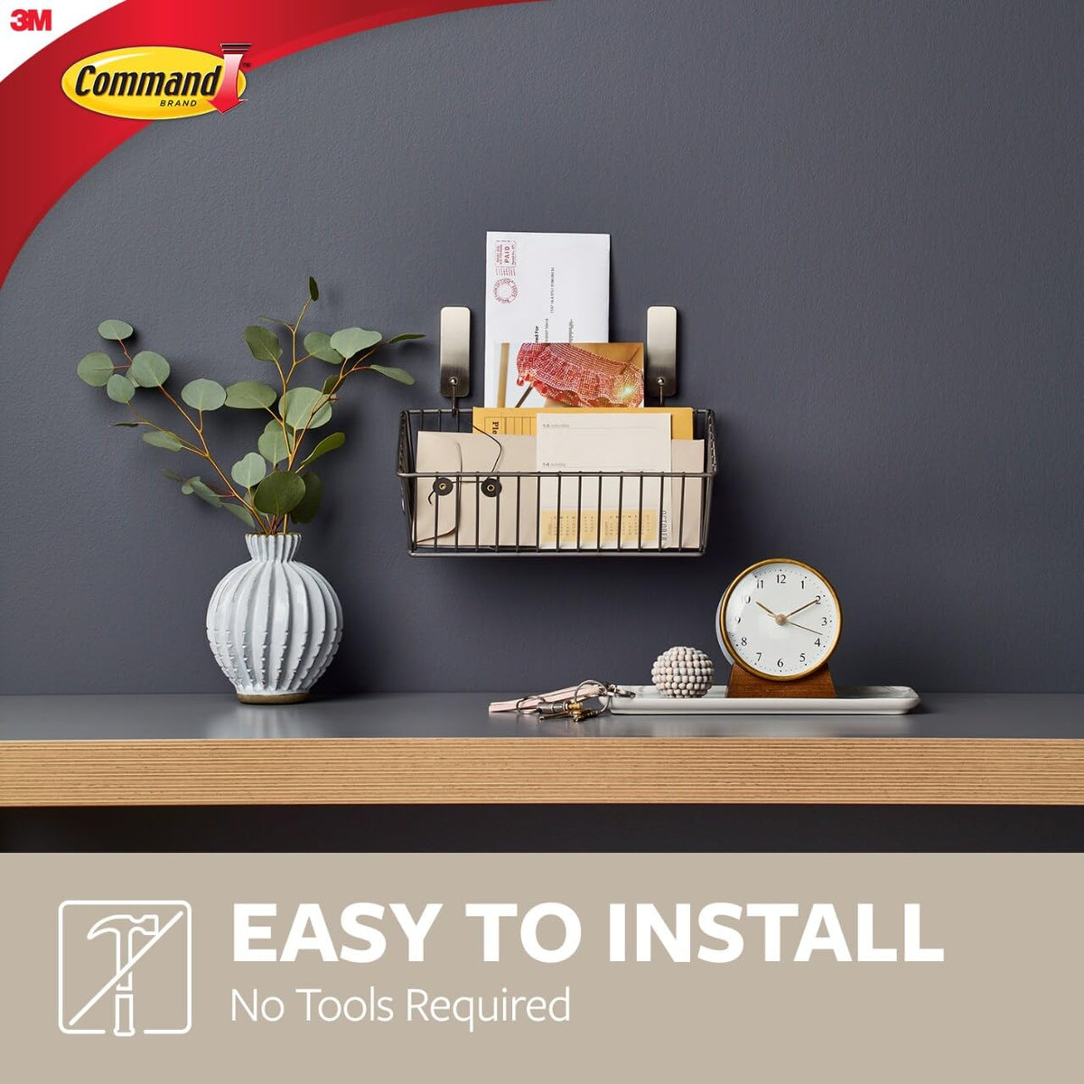 Command - Ganchos de pared de níquel cepillado mediano, 2 ganchos de capa y 4 tiras de comando, sin daños y con calcomanía, sin herramientas, ideales para colgar la decoración del hogar, soporta hasta