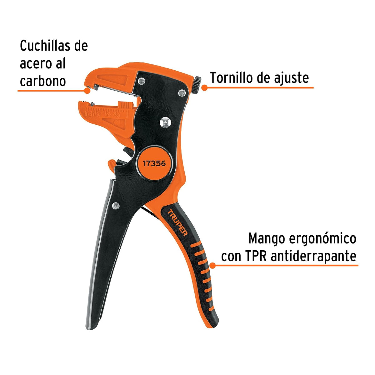 Truper PE-CA, Pinza 7" pela cables automática 24 a 10 AWG