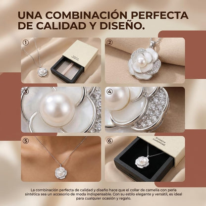 XYPHIELLE Collar de Plata 925 con Dije de Camelia para Mujer, Cadena Elegante con Perla, Joyería de Lujo para Regalo de Amor, Aniversario y Bodas