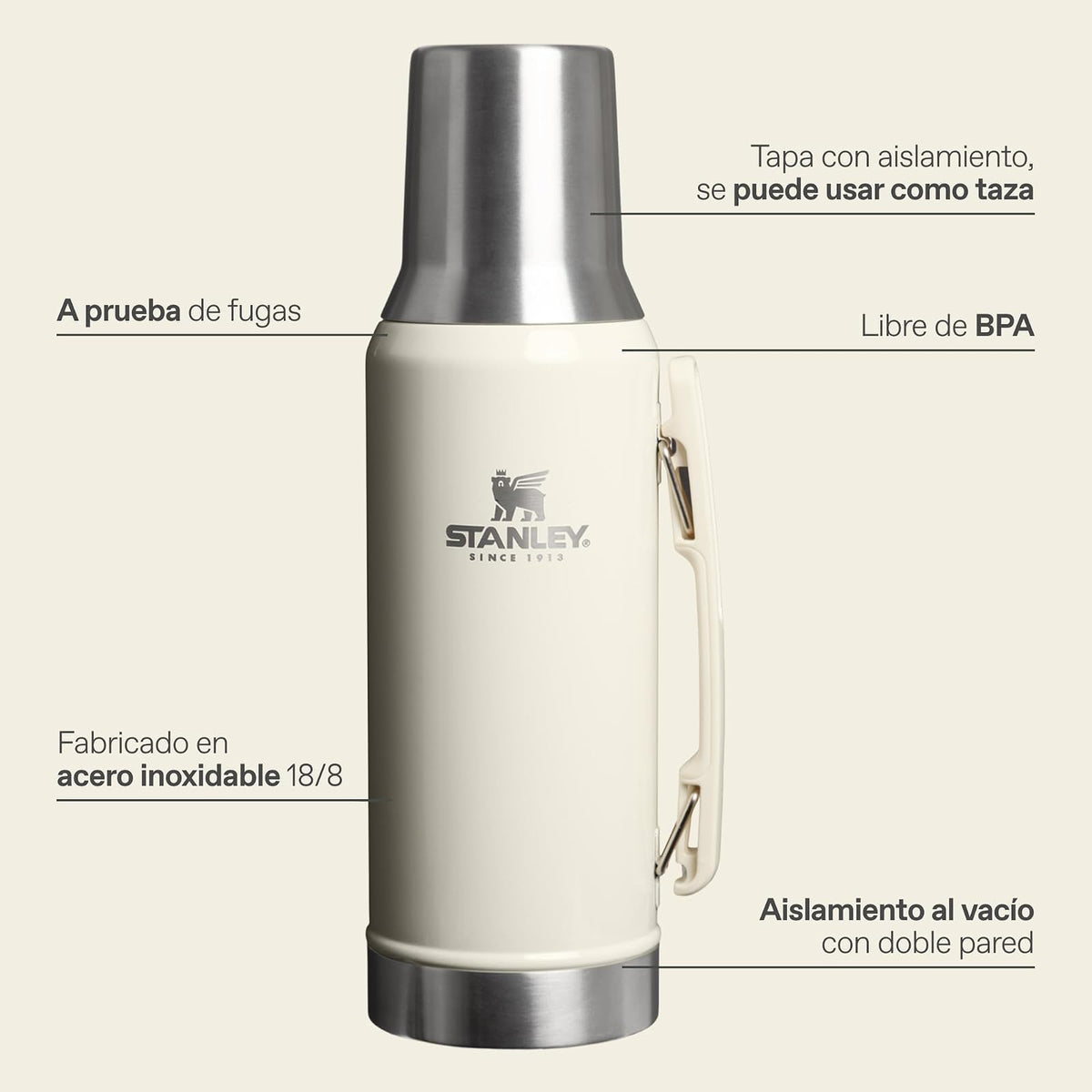 Stanley Classic Mate Termo 1.2 L | Acero Inoxidable Rosa, tapa multiusos, asas plegables, capacidad 1.2 Lt, garantía de por vida