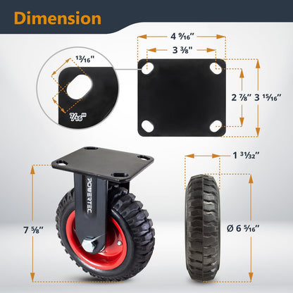 POWERTEC Juego de 4 Ruedas Giratorias de 6 Pulgadas | 15.24 cm, 2 giratorias y 2 fijas, ruedas resistentes con banda de rodadura de goma