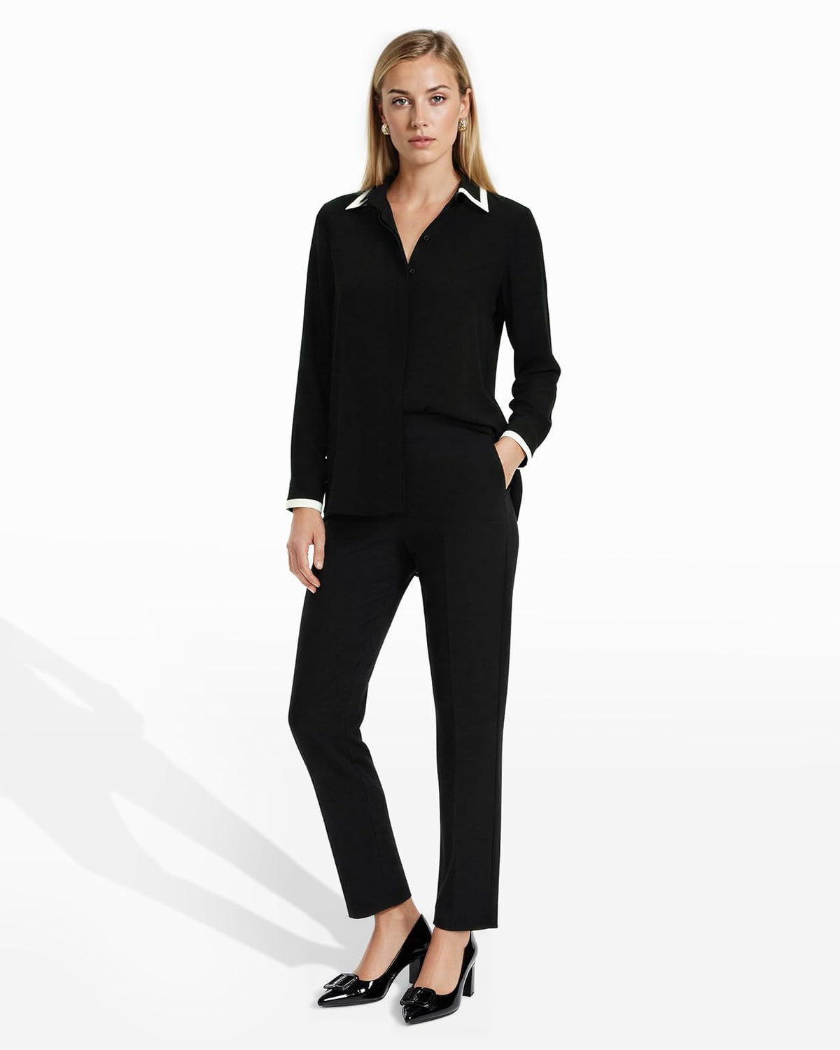 Anne Klein - Blusa de Manga Larga con Botones para Mujer