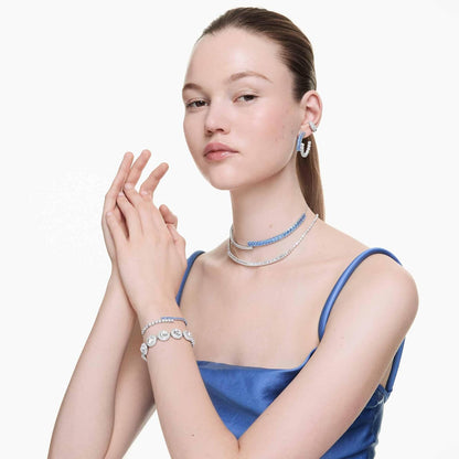 Swarovski Pulsera Matrix, Tallas mixtas, Azul, Baño de rodio